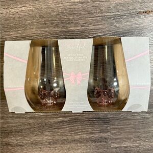 Set of 2 New Godinger Pink Bow Stemless Wine Glasses